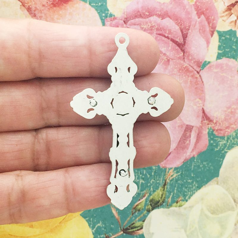 BULK 4 Silver Crucifix Cross Charm Rosary Parts 55x34mm by TIJC SP0067B - Image 2