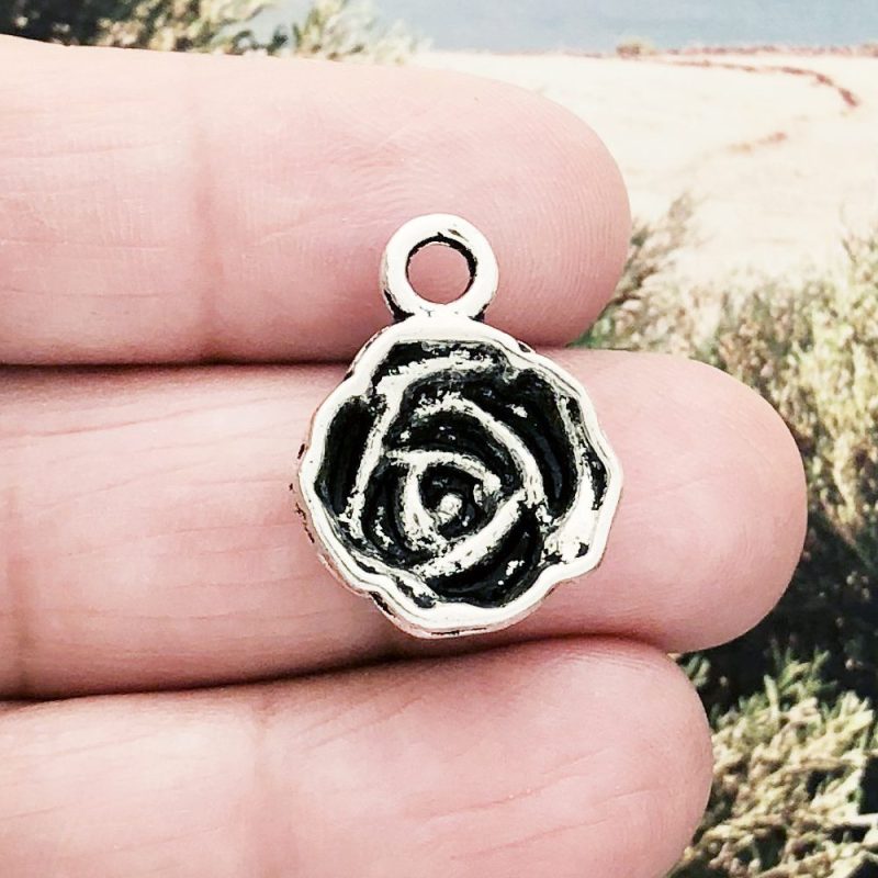 BULK 15 Rose Flower Charm Silver by TIJC SP0170B - Image 2