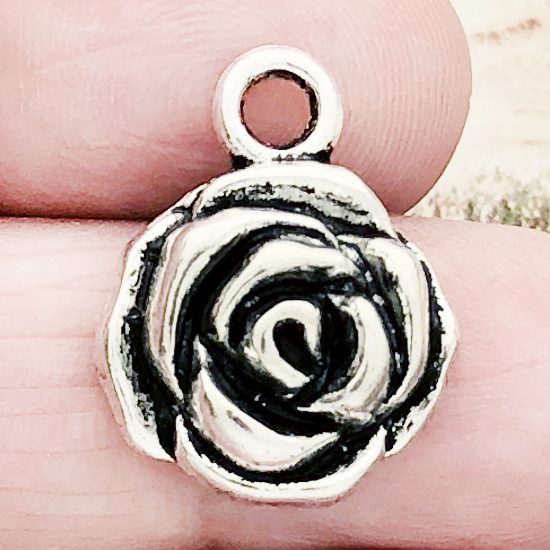 BULK 15 Rose Flower Charm Silver by TIJC SP0170B | (713) 783-2217