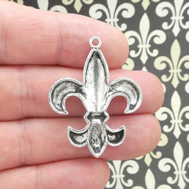 3 Silver Fleur De Lis Charm Pendant by TIJC SP0262 - Image 2