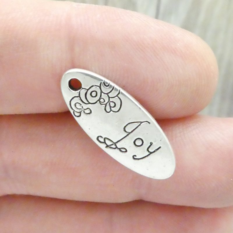 6 Silver Joy Affirmation Charm Pendant 25x10mm by TIJC SP0272