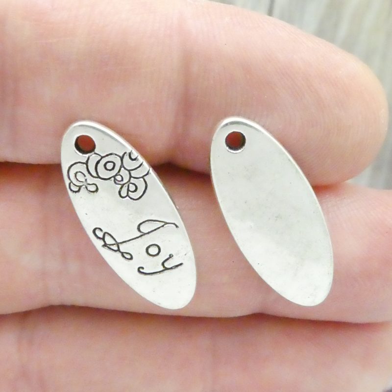 6 Silver Joy Affirmation Charm Pendant 25x10mm by TIJC SP0272 - Image 3