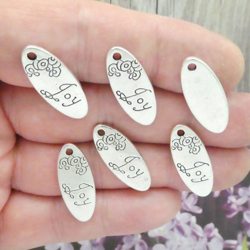6 Silver Joy Affirmation Charm Pendant 25x10mm by TIJC SP0272 - Image 5