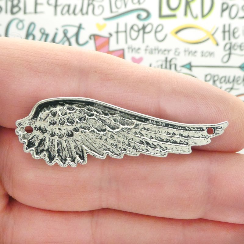 5 Silver Angel Wing Charm Bracelet Connector 17x51mm by TIJC SP0274 - Image 4