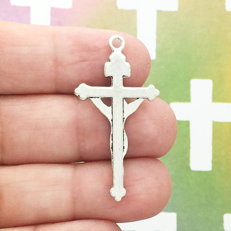 BULK 25 Crucifix Cross Charm Silver Rosary Parts by TIJC SP0357B - Image 2