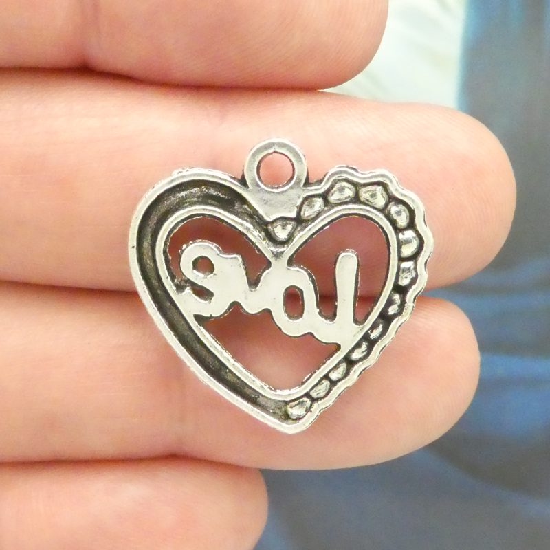 6 Silver Love Heart Charm Pendant 25x25mm by TIJC SP0482 - Image 3