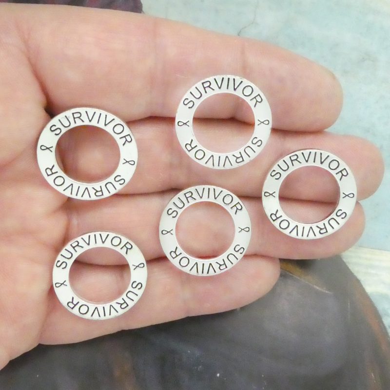 5 Silver Affirmation Ring Survivor Charm 22mm by TIJC SP0729 - Image 2