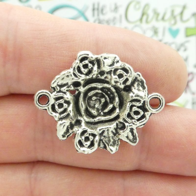 3 Silver Rose Charm Bracelet Connector 24x31mm by TIJC SP0784 - Image 5