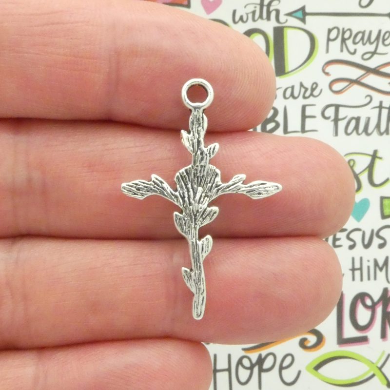 BULK 30 Rose Silver Cross Charm Pendant by TIJC SP0920B - Image 4