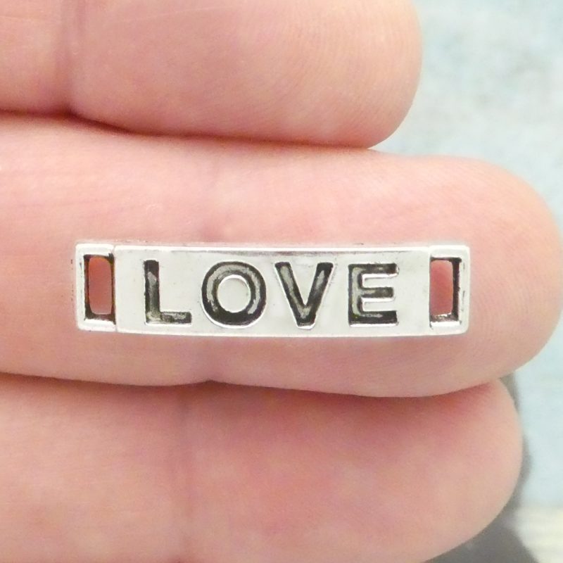 BULK 30 Silver Affirmation Love Charm Bracelet Connector 27x5mm by TIJC SP0927B - Image 3