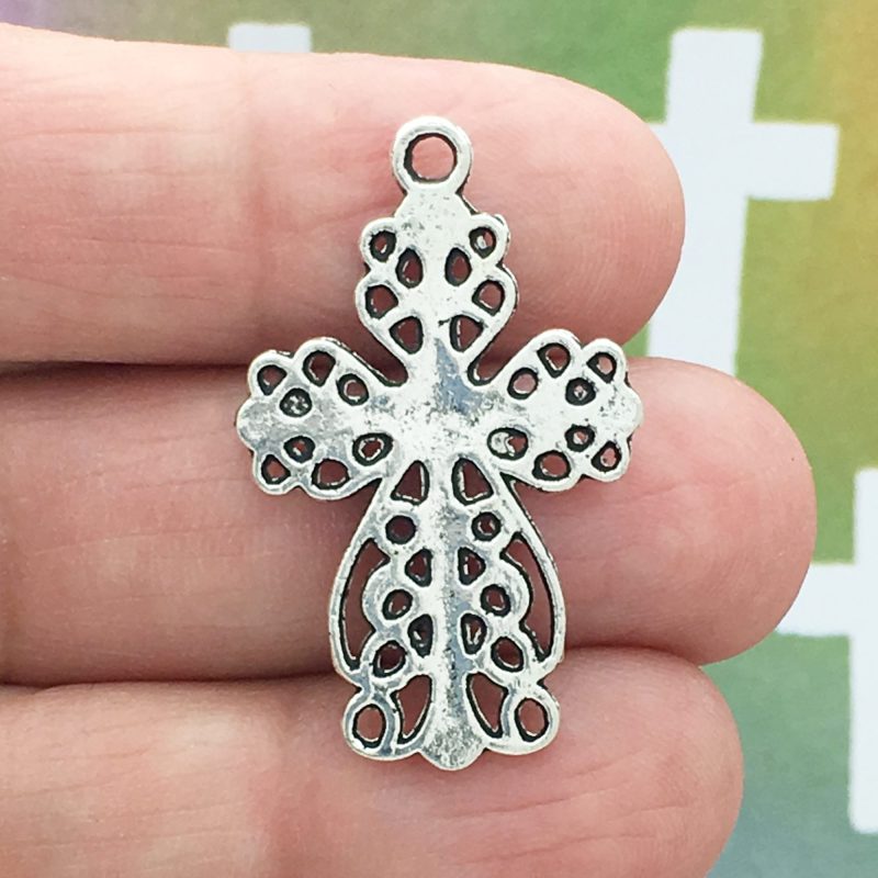 6 Silver Filigree Cross Charm Pendant by TIJC SP0949 - Image 2
