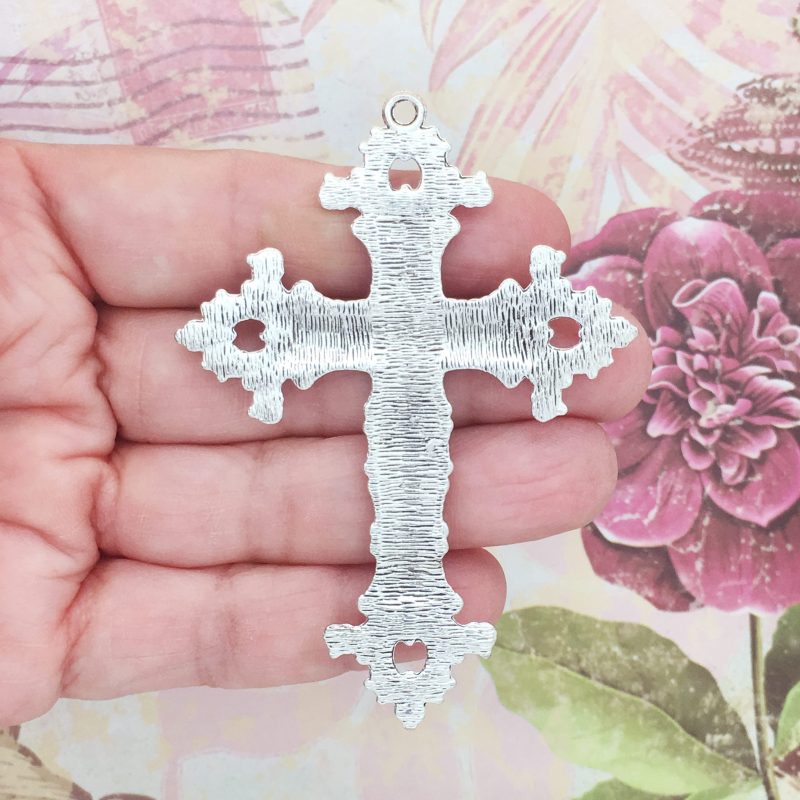 2 Silver Cross Charm Pendant 76x55mm by TIJC SP0991 - Image 2