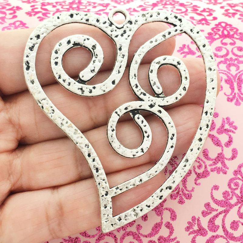 silver open heart charm pendant