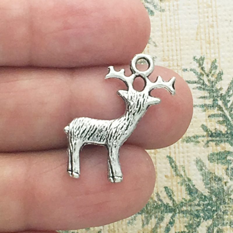 10 Silver Deer Charm Christmas Pendant by TIJC SP1033 - Image 2