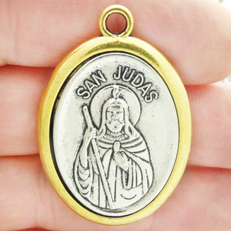 1 Silver St Jude Medal with Gold in Spanish Large 45x30mm by TIJC SP1089 - Image 2