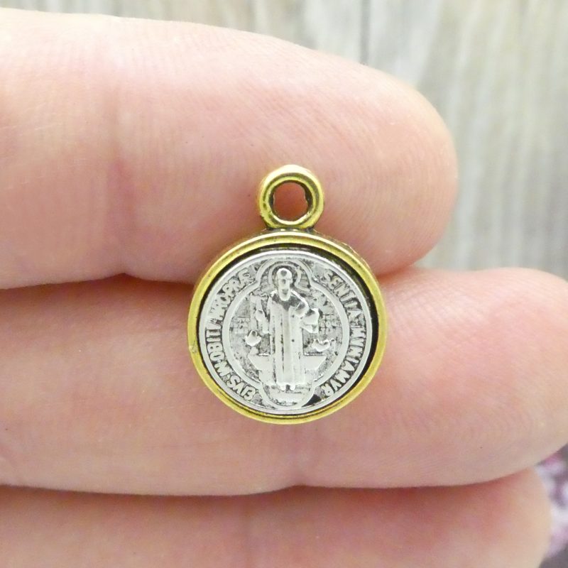2 Silver St Benedict Charm in Gold Bezel 19x15mm by TIJC SP1109 - Image 3