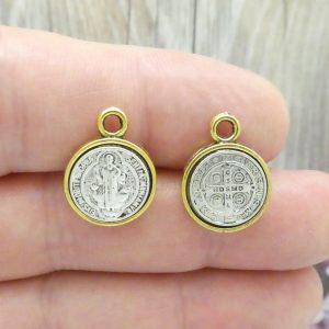 2 Silver St Benedict Charm in Gold Bezel 19x15mm by TIJC SP1109
