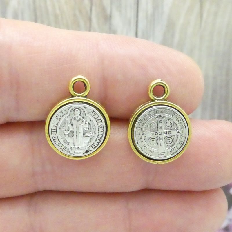 2 Silver St Benedict Charm in Gold Bezel 19x15mm by TIJC SP1109