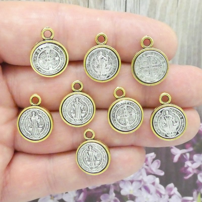 2 Silver St Benedict Charm in Gold Bezel 19x15mm by TIJC SP1109 - Image 5