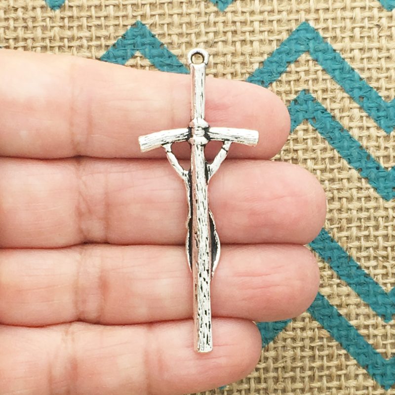 BULK 12 Silver Papal Crucifix Cross Charm Pendant by TIJC SP1110B - Image 2