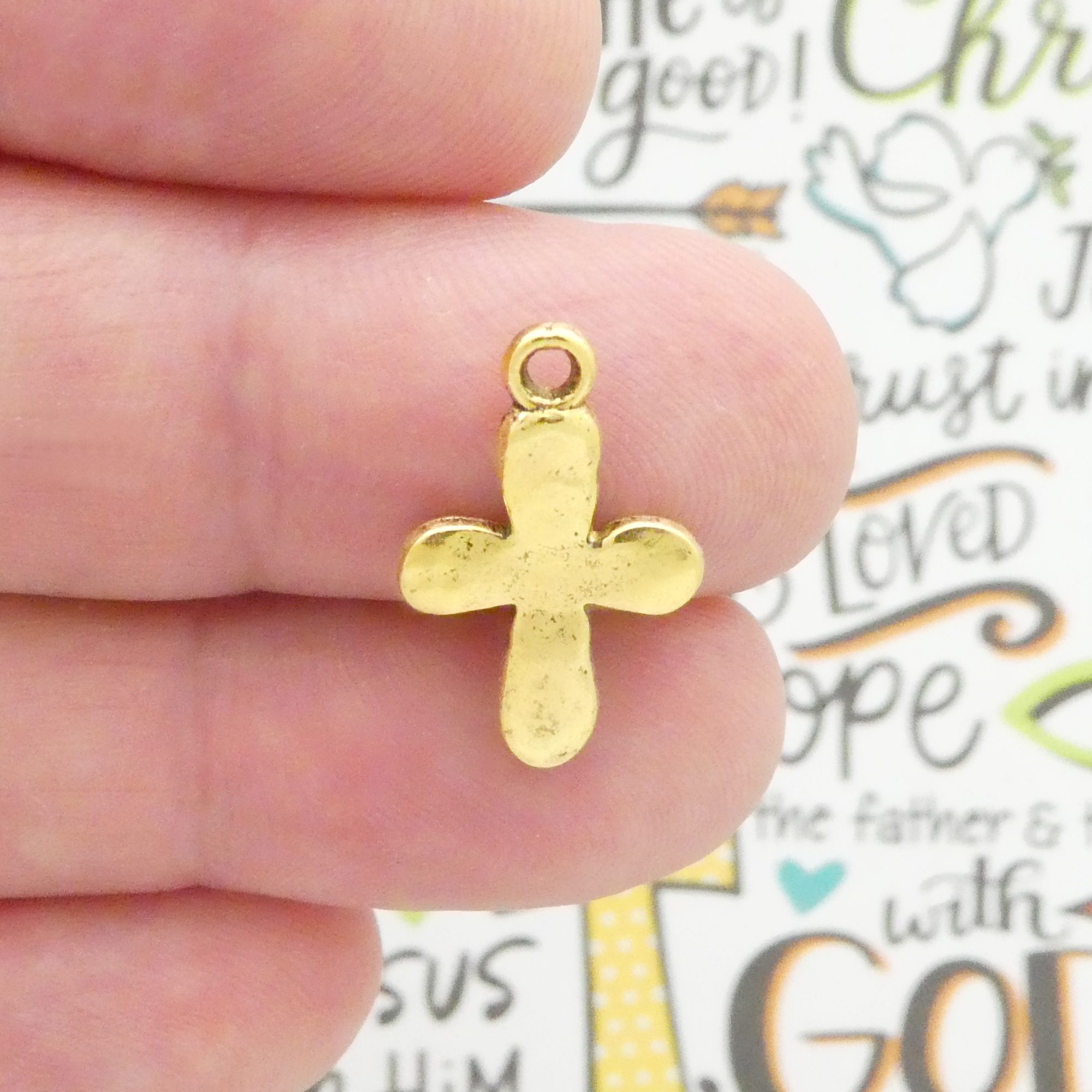 BULK 60 Hammered Gold Cross Charm Pendant by TIJC SP1147B