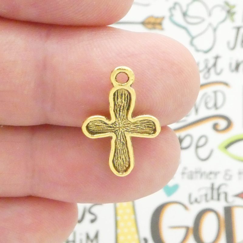 12 Hammered Gold Cross Charm Pendant 21x13mm by TIJC SP1147 - Image 4
