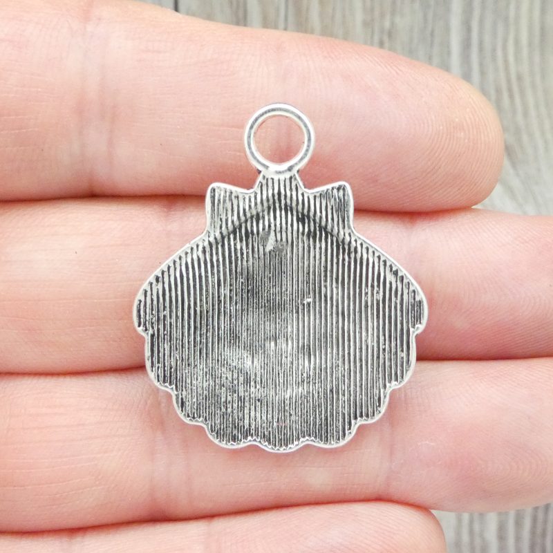 BULK 9 Silver Sea Shell Charm 36x30mm by TIJC SP1203B - Image 5