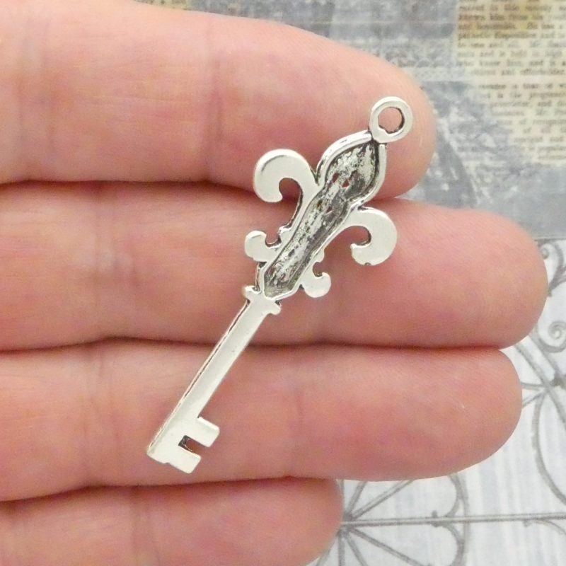 4 Silver Fleur De Lis Key Charm Pendant by TIJC SP1312 - Image 4
