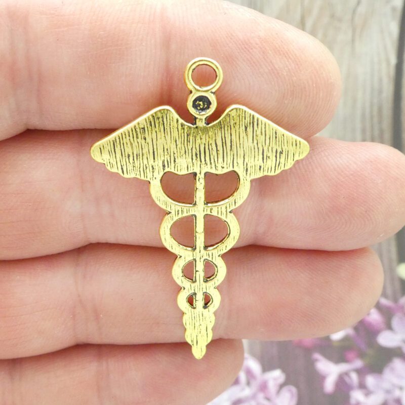 4 Gold Medical Caduceus Charm Pendant by TIJC SP1347 - Image 4