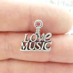 8 Silver I Love Music Charm Pendant 18x19mm by TIJC SP1355