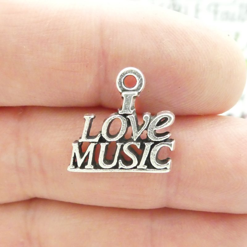 BULK 25 Silver I Love Music Charm Pendant 18x19mm by TIJC SP1355B - Image 4