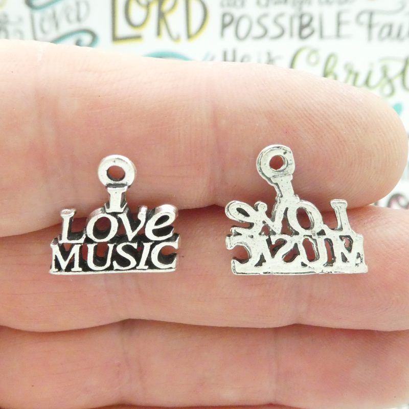 BULK 25 Silver I Love Music Charm Pendant 18x19mm by TIJC SP1355B - Image 3