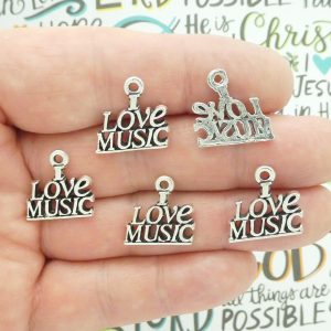 BULK 25 Silver I Love Music Charm Pendant 18x19mm by TIJC SP1355B