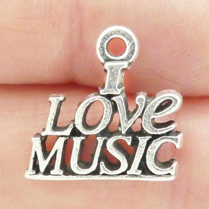BULK 25 Silver I Love Music Charm Pendant 18x19mm by TIJC SP1355B - Image 5
