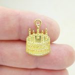 10 Gold Cake Happy Birthday Charm Pendant by TIJC SP1376