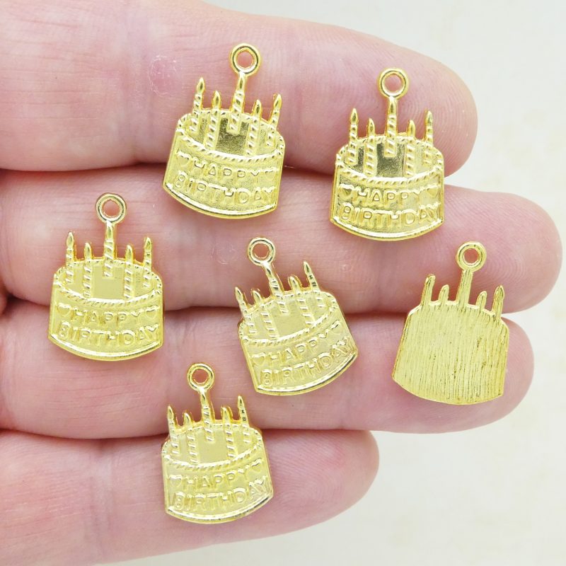 10 Gold Cake Happy Birthday Charm Pendant by TIJC SP1376 - Image 4