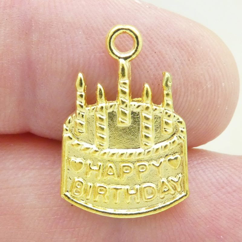 10 Gold Cake Happy Birthday Charm Pendant by TIJC SP1376 - Image 2