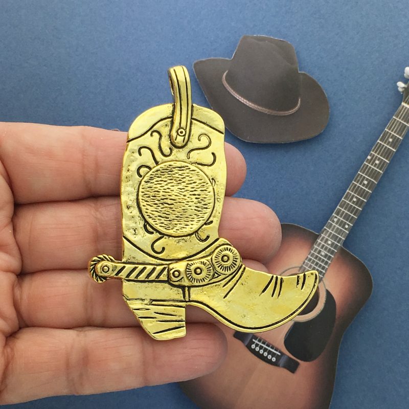 1 Cowboy Boot Charm Pendant Gold by TIJC SP1457 - Image 2