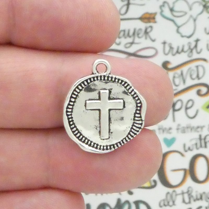 Hammered Silver Cross Charm