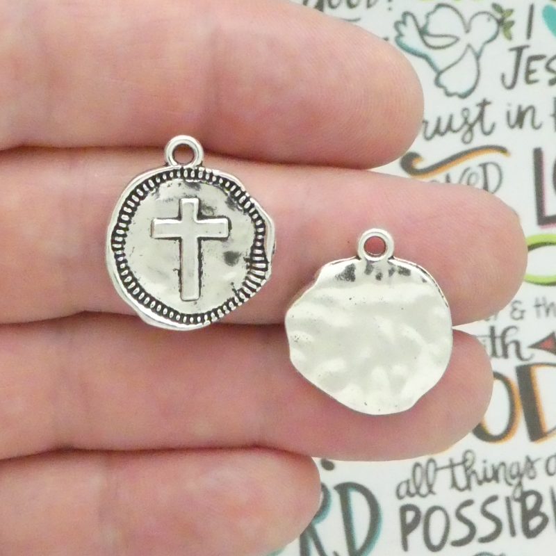 Hammered Silver Cross Charms Wholesale