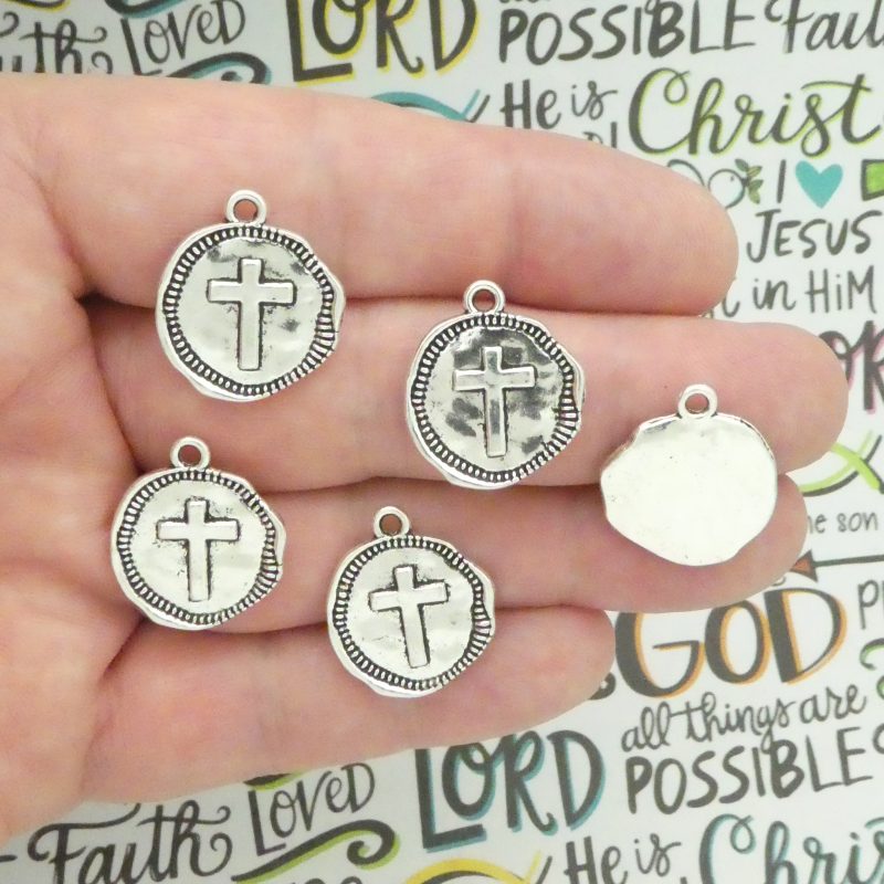 Hammered Silver Cross Charms Bulk