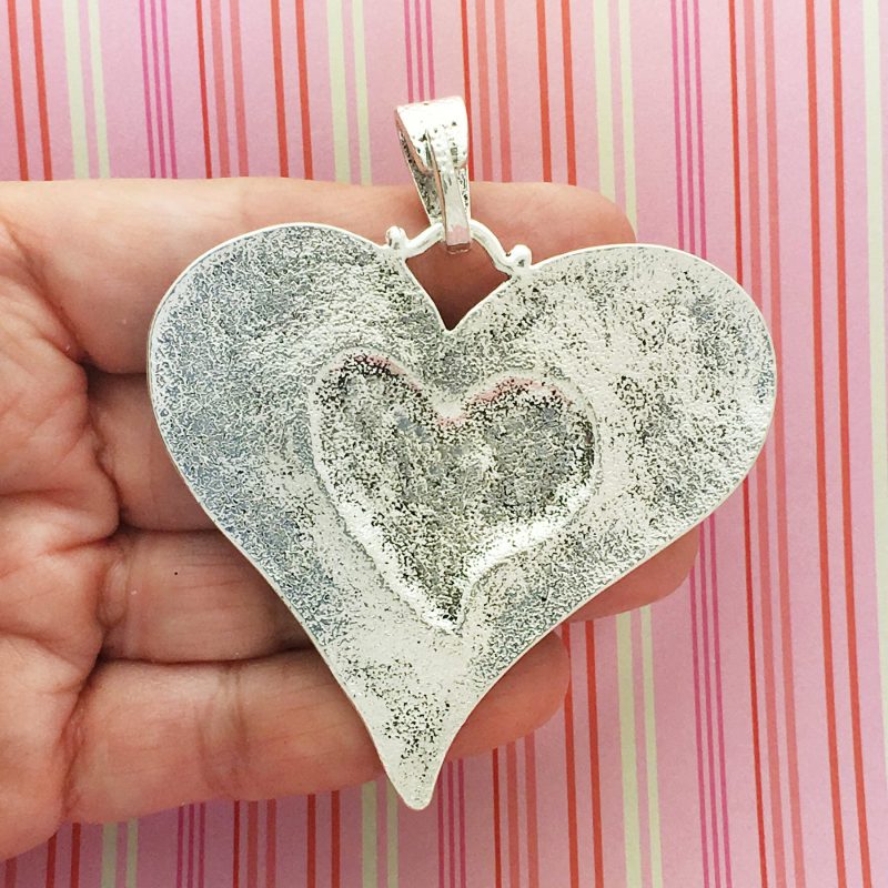 1 Silver Hammered Heart Pendant Large by TIJC SP1477 - Image 2