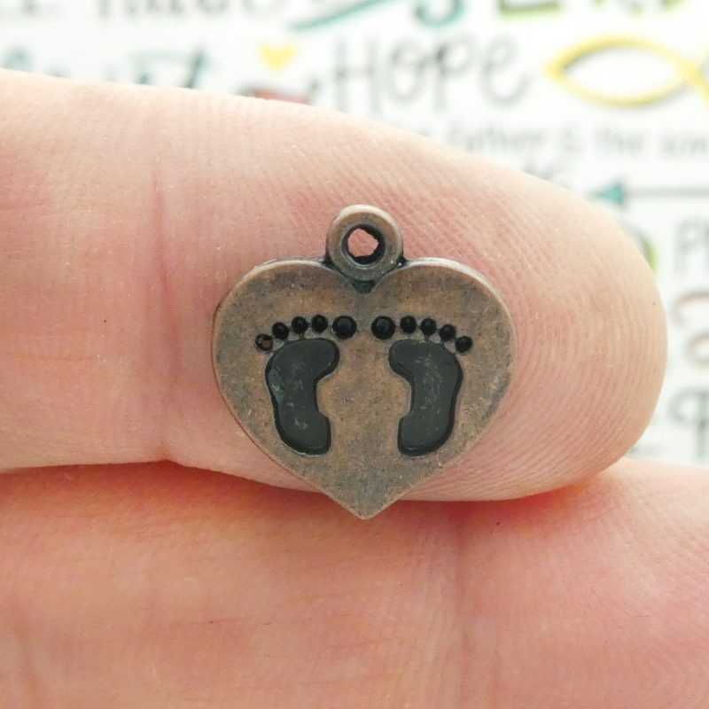 8 Heart with Baby Footprints Charm Copper 15x14mm by TIJC SP1533
