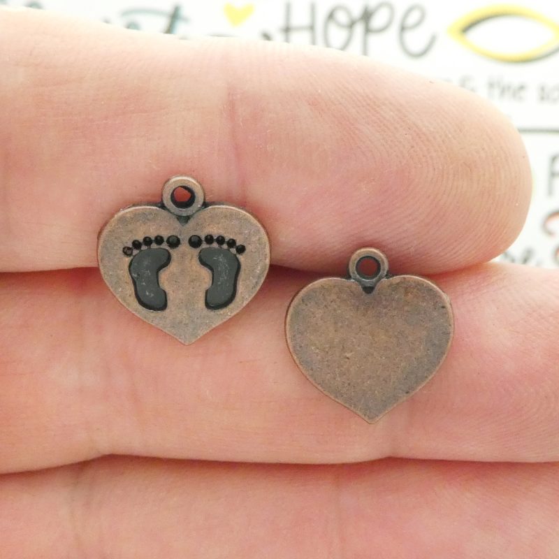 8 Heart with Baby Footprints Charm Copper 15x14mm by TIJC SP1533 - Image 4
