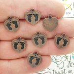 BULK 40 Heart Baby Footprints Charm 15x14mm by TIJC SP1533B
