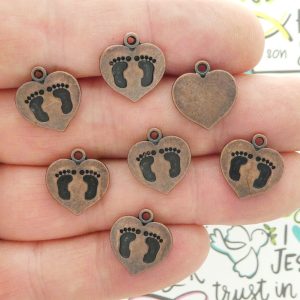 BULK 40 Heart Baby Footprints Charm 15x14mm by TIJC SP1533B