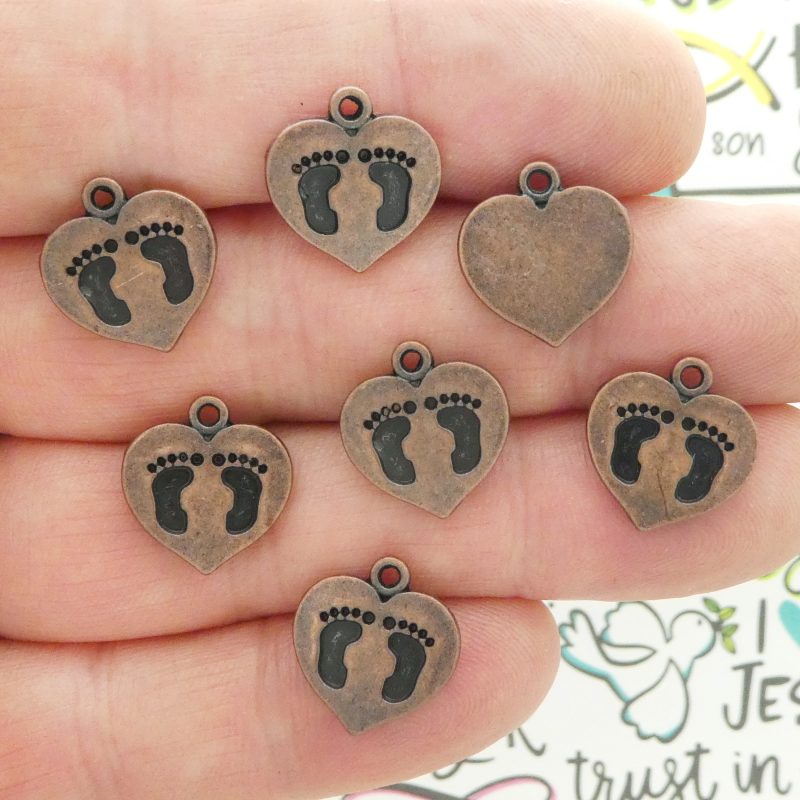 8 Heart with Baby Footprints Charm Copper 15x14mm by TIJC SP1533 - Image 2