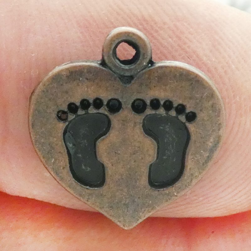 8 Heart with Baby Footprints Charm Copper 15x14mm by TIJC SP1533 - Image 3