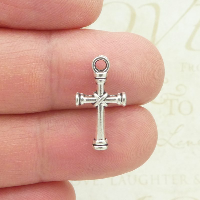 10 Simple Silver Cross Charm Pendant 20x11mm by TIJC SP1544