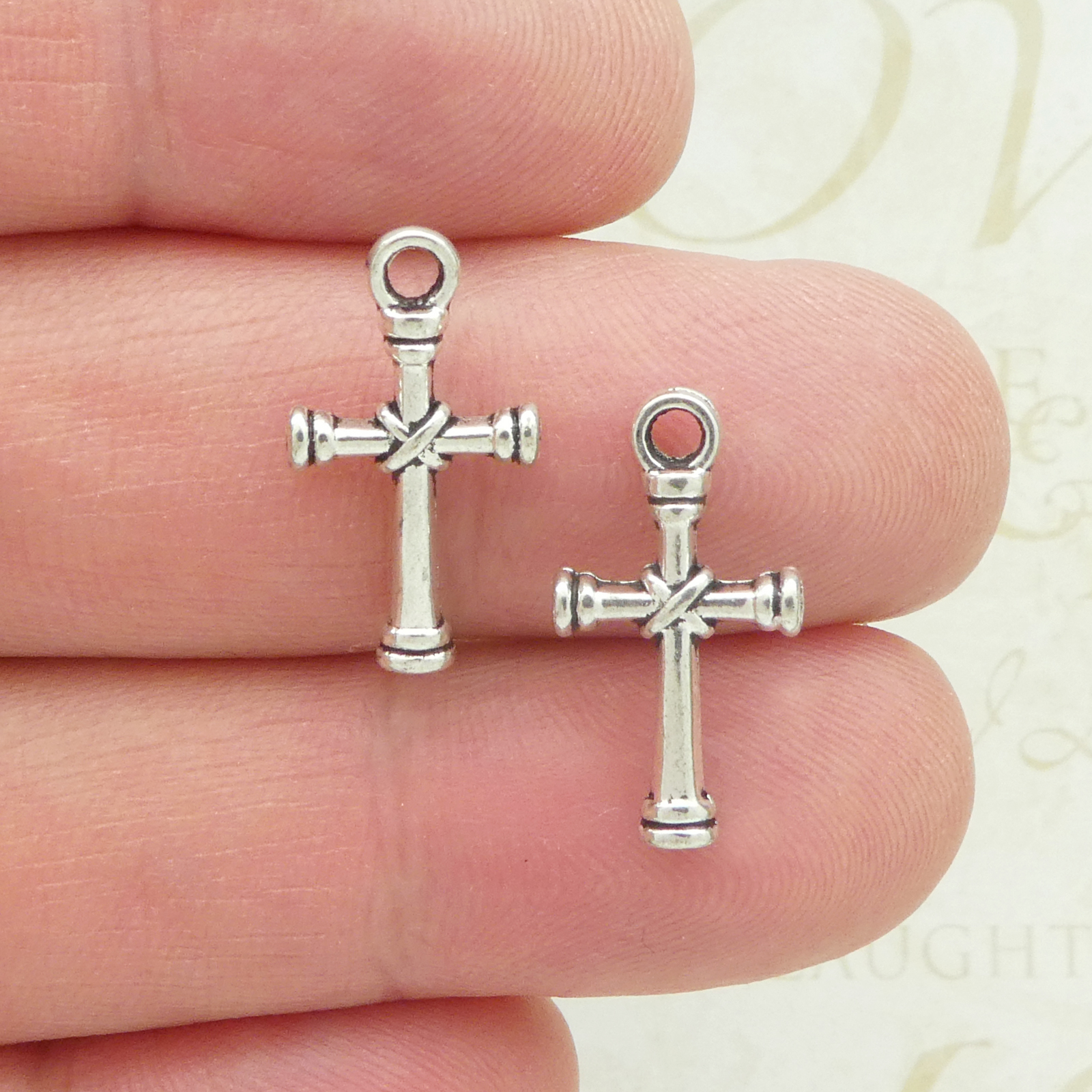 BULK 40 Simple Silver Cross Charm Pendant 20x11mm by TIJC SP1544B